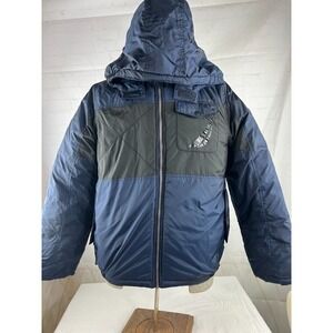 Nautica Boys XL (18/20) Hooded Winter Jacket Black Navy Colorblock Full Zip EUC